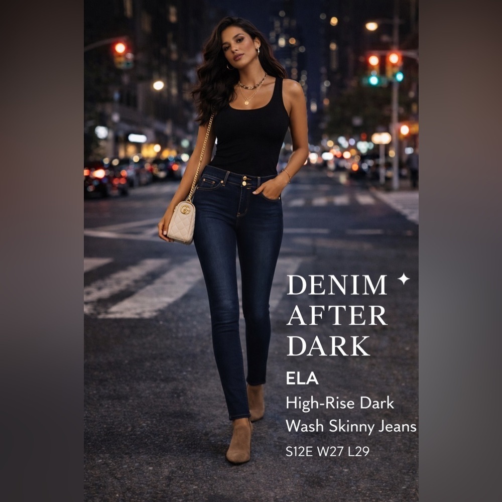 Size 6 • ELA High-Rise Dark Wash Skinny Jeans – Gold Button Detail - Picture 7 of 13